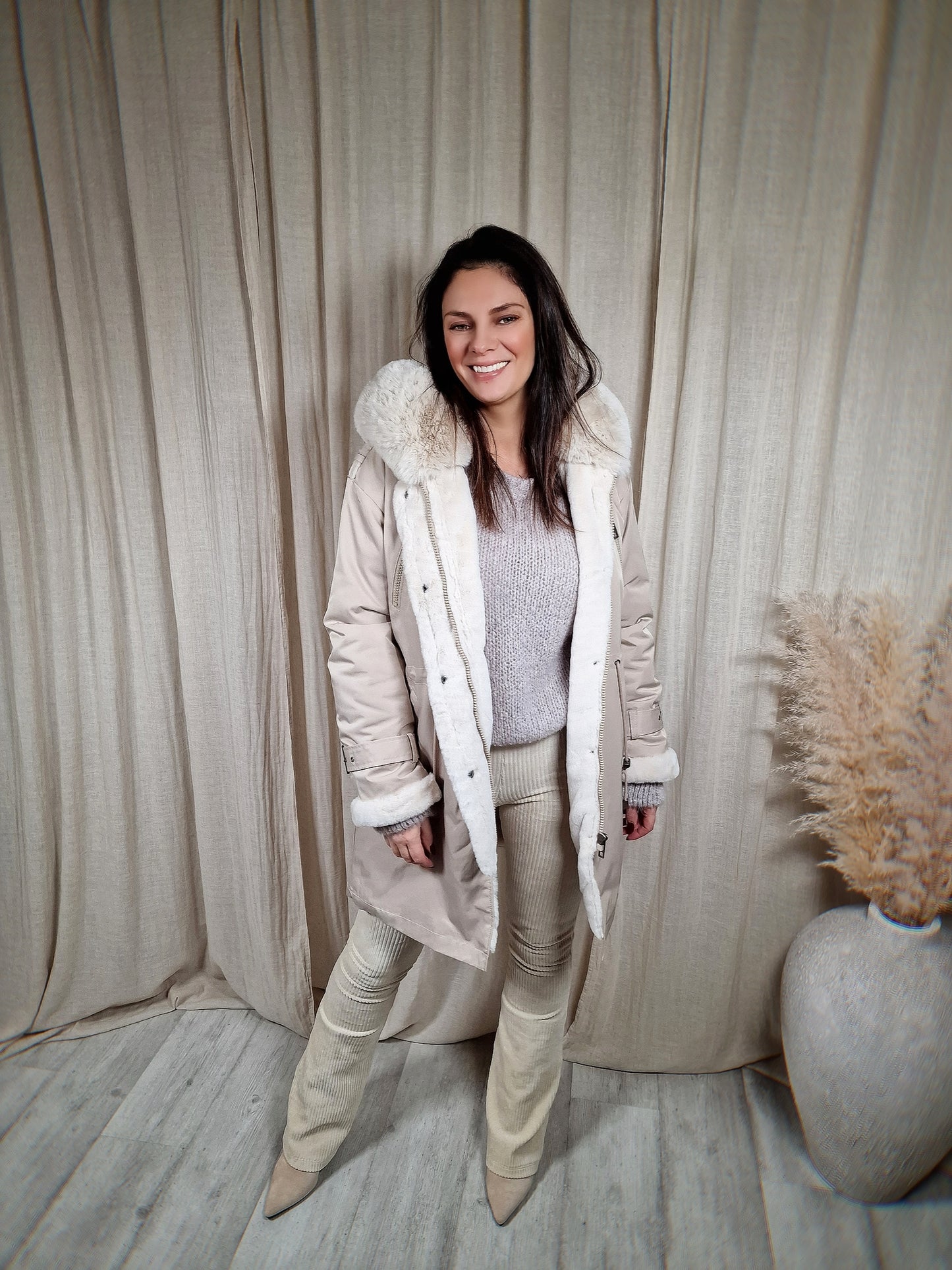 Beige winterjas met kap