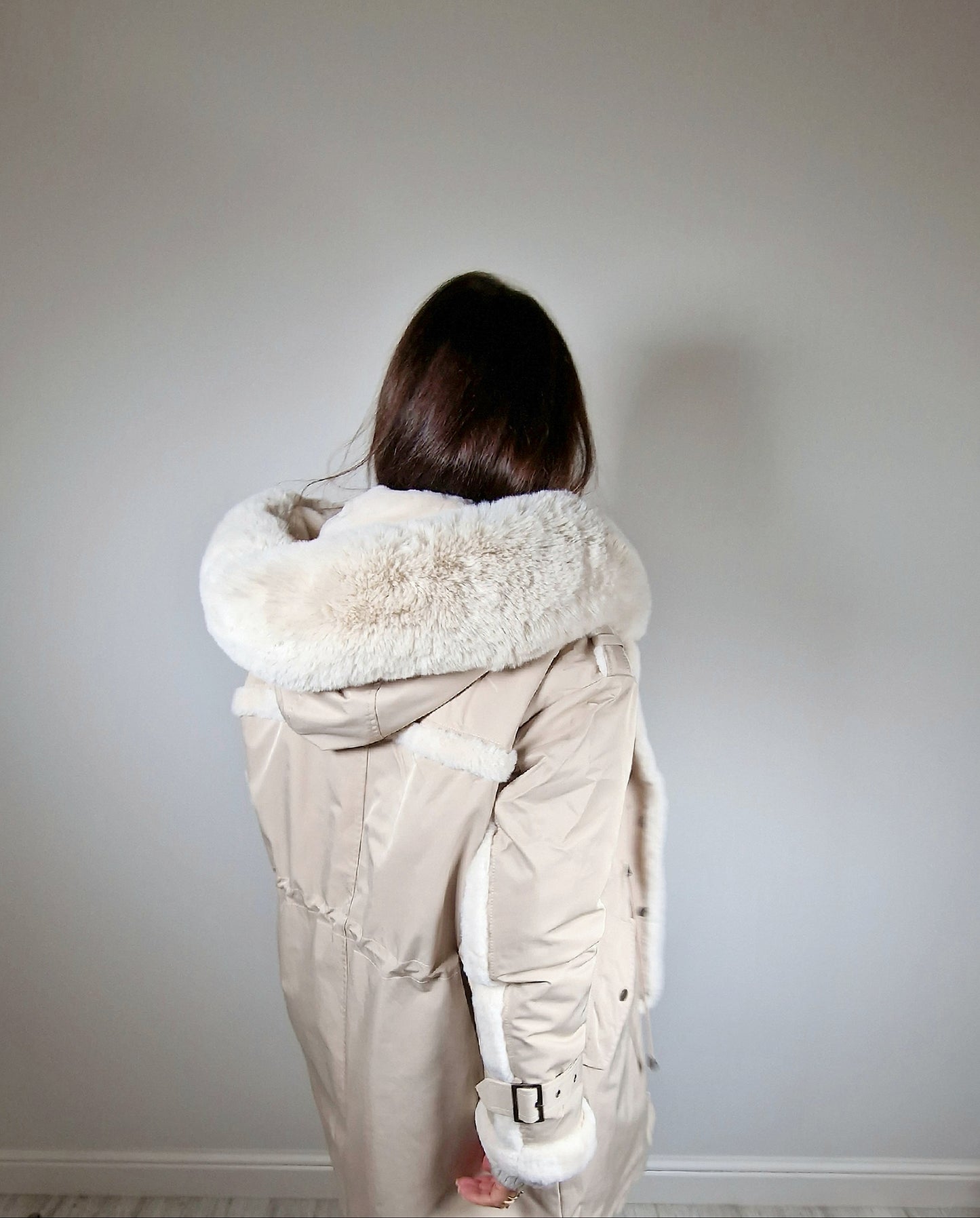 Beige winterjas met kap