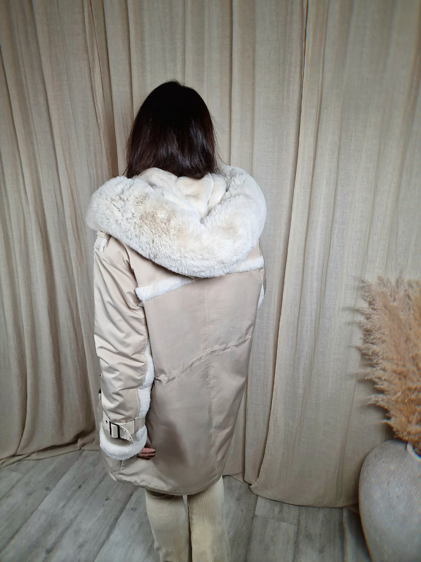 Beige winterjas met kap