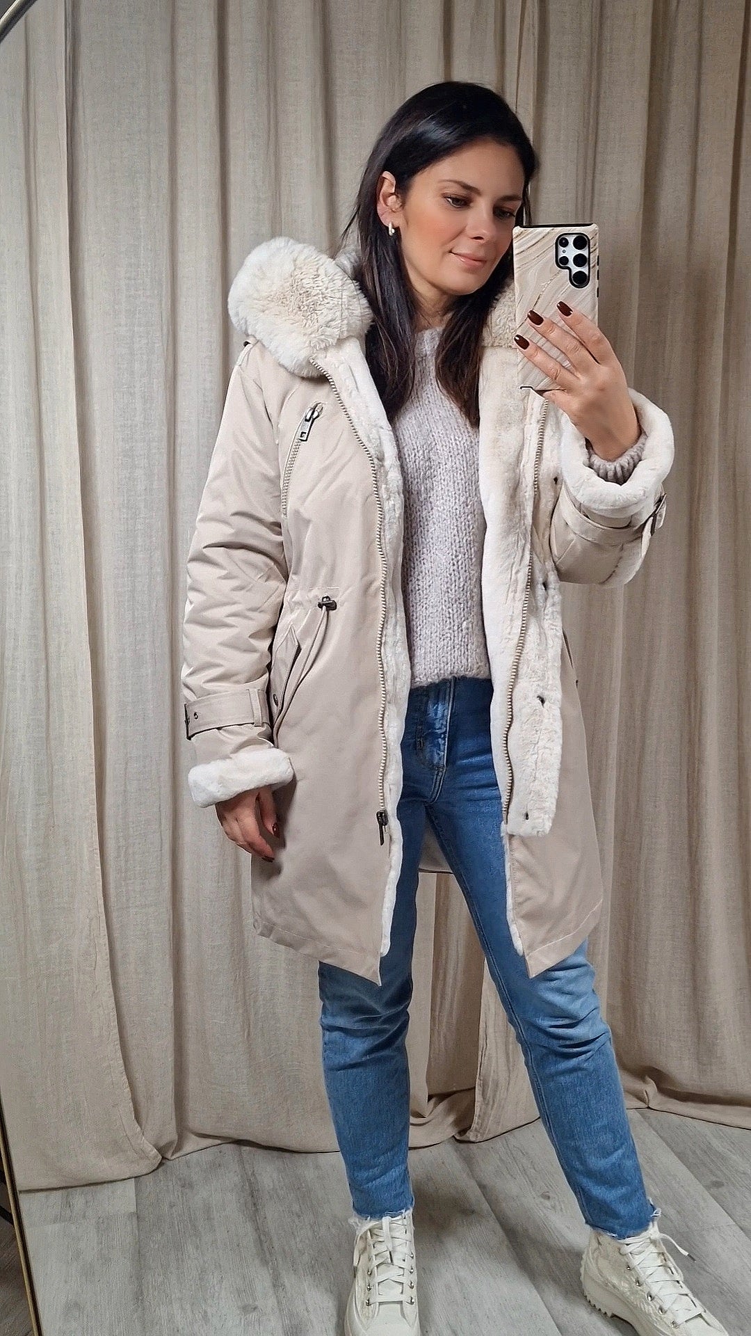 Beige winterjas met kap