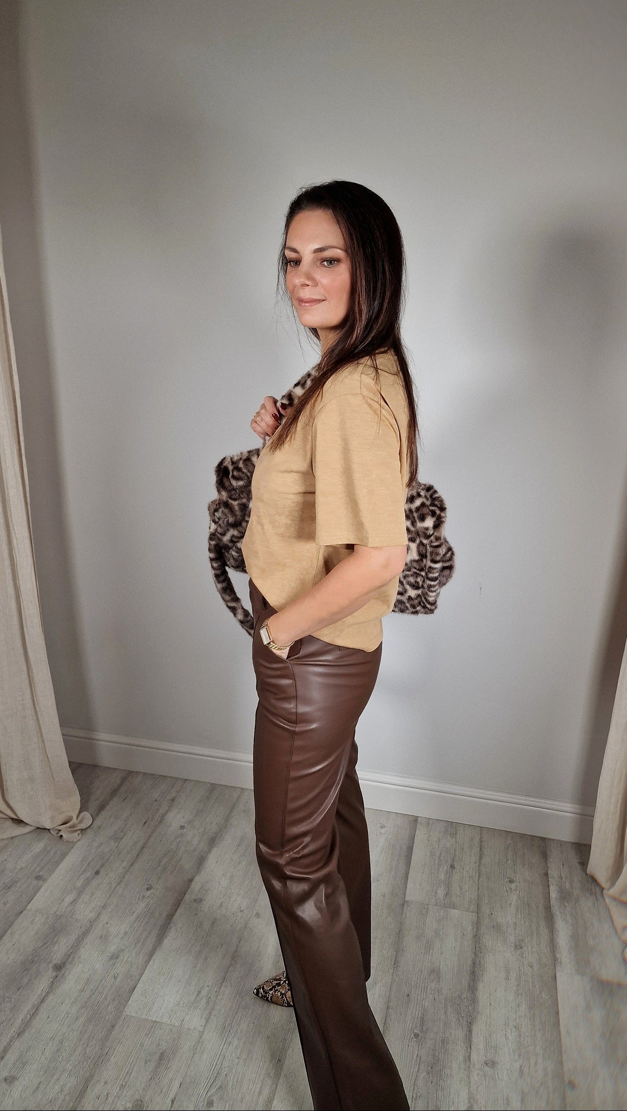 Lederlook broek - Bruin