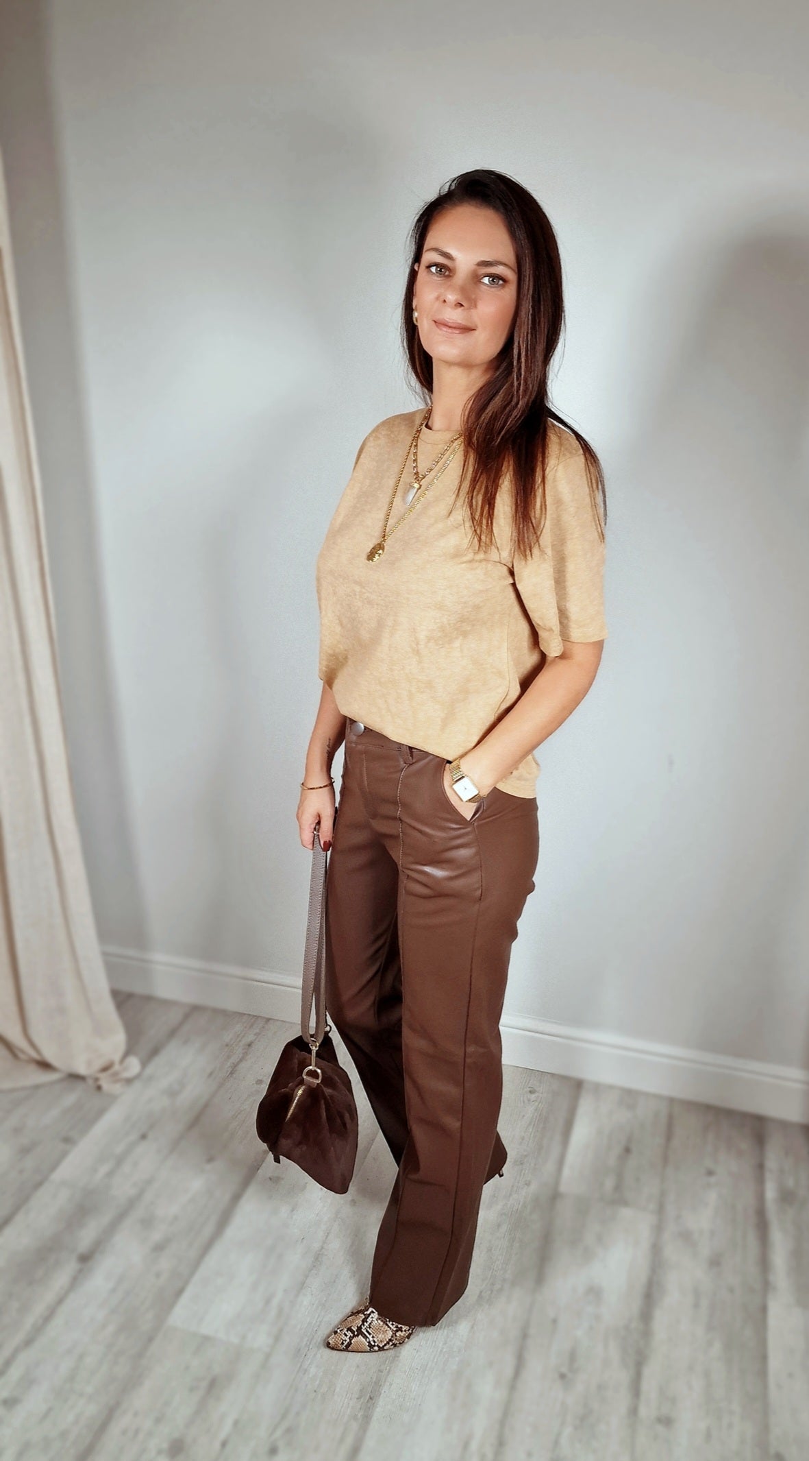 Lederlook broek - Bruin